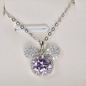 GRA Certified 1ct Purple Mickey Mouse Moissanite Pendant 18" 925 Sterling